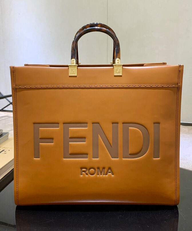 Fendi Sunshine Shopper Leather Handbag 8BH372 Apricot